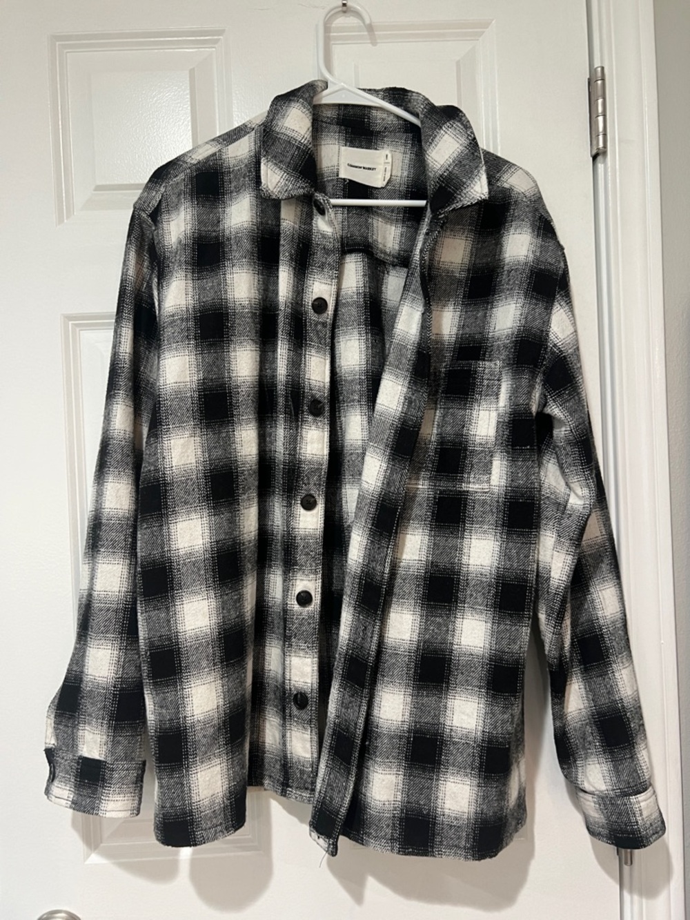 Common Market shacket Black & White Plaid Button-Up Shirt Jacket size Large